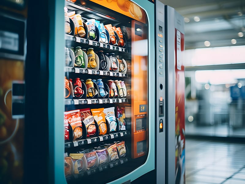 A snack vending machine in a public indoor setting