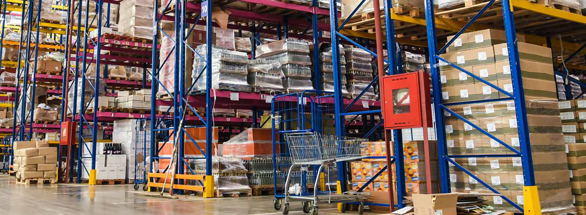 Tall product racks in a warehouse store